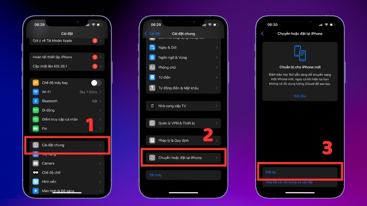 Khôi phục cài đặt gốc khi iPhone sạc không lên phần trăm pin - bước 1,2