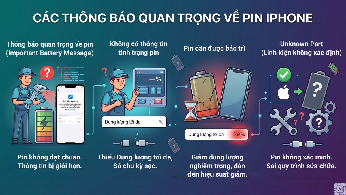 Các thông báo quan trọng về pin iPhone
