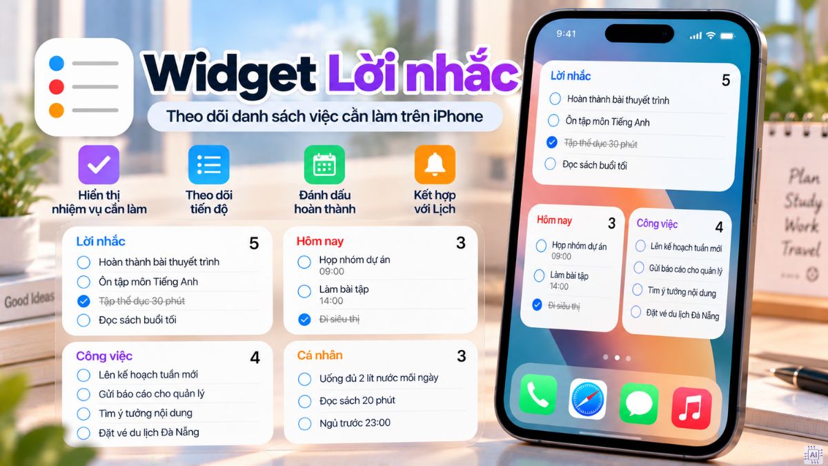 Widget Lời nhắc: Theo dõi danh sách việc cần làm