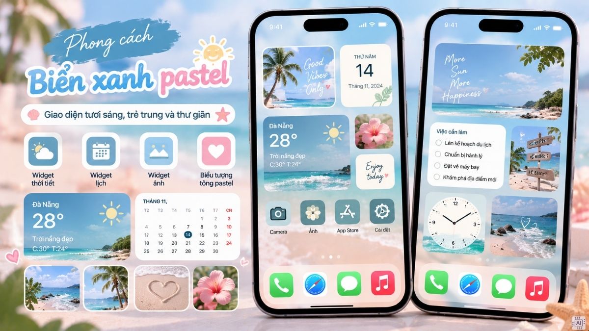 Widget iPhone với phong cách biển xanh