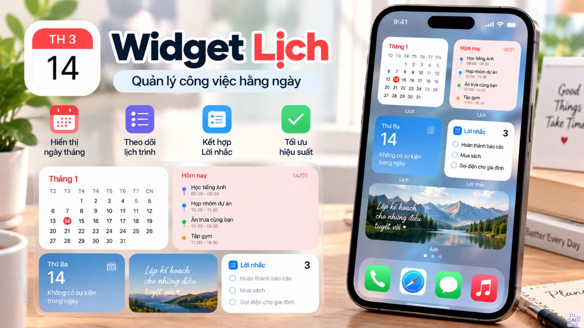 Widget Lịch: Quản lý công việc hằng ngày