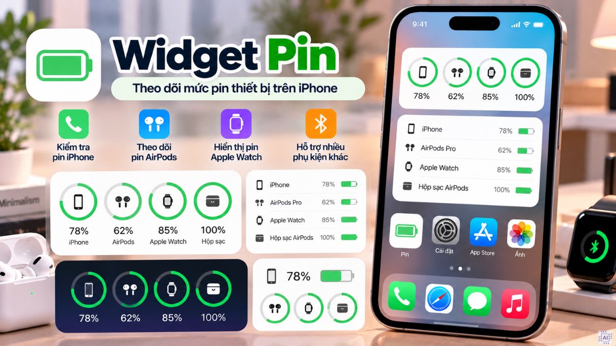 Widget Pin: Theo dõi mức pin thiết bị