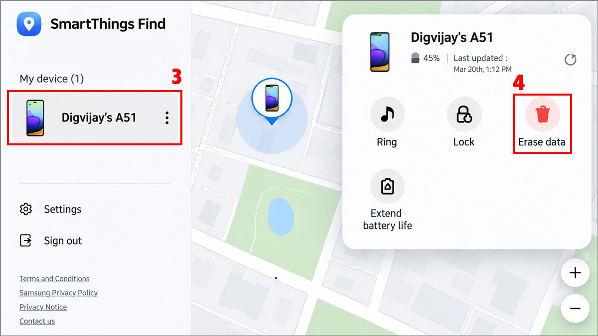 Reset điện thoại Samsung từ xa qua SmartThings Find - bước 3