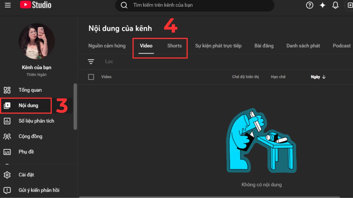 Tải video của chính bạn qua YouTube Studio khi không tải được video Youtube - bước 2