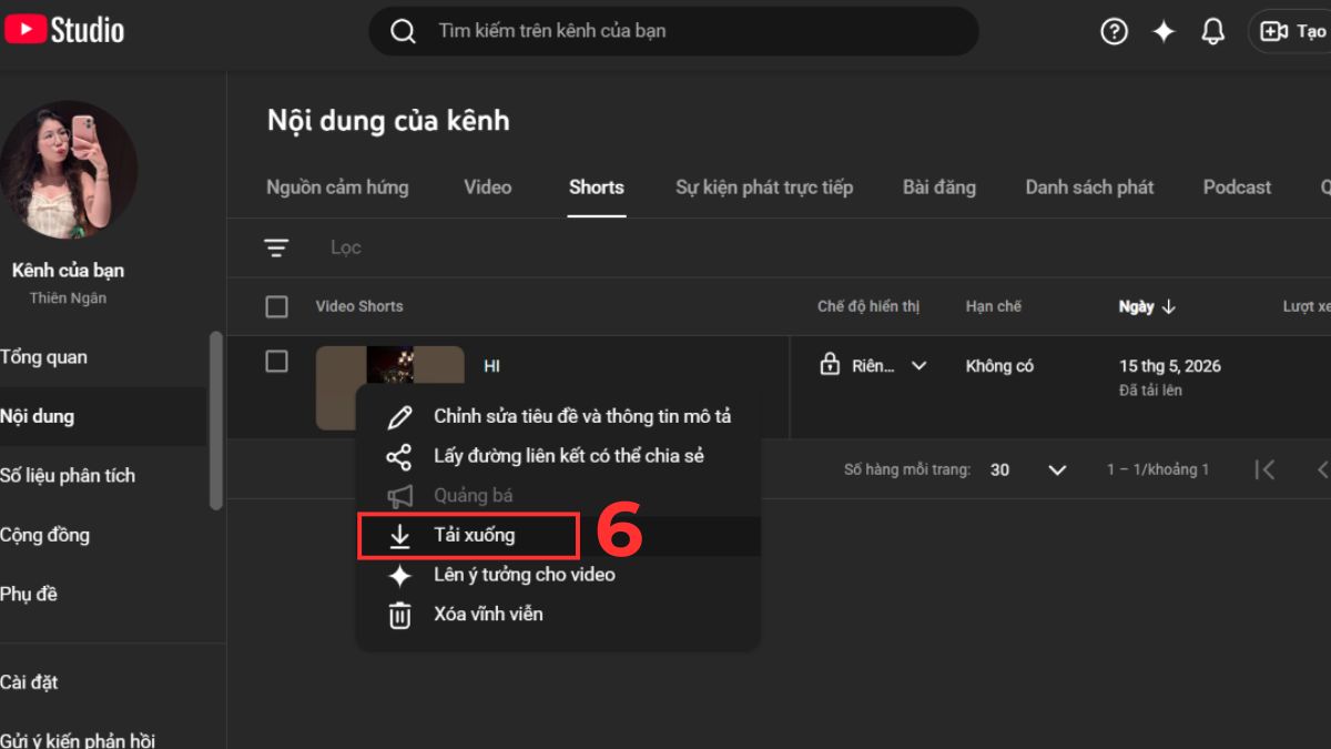 Tải video của chính bạn qua YouTube Studio khi không tải được video Youtube - bước 4