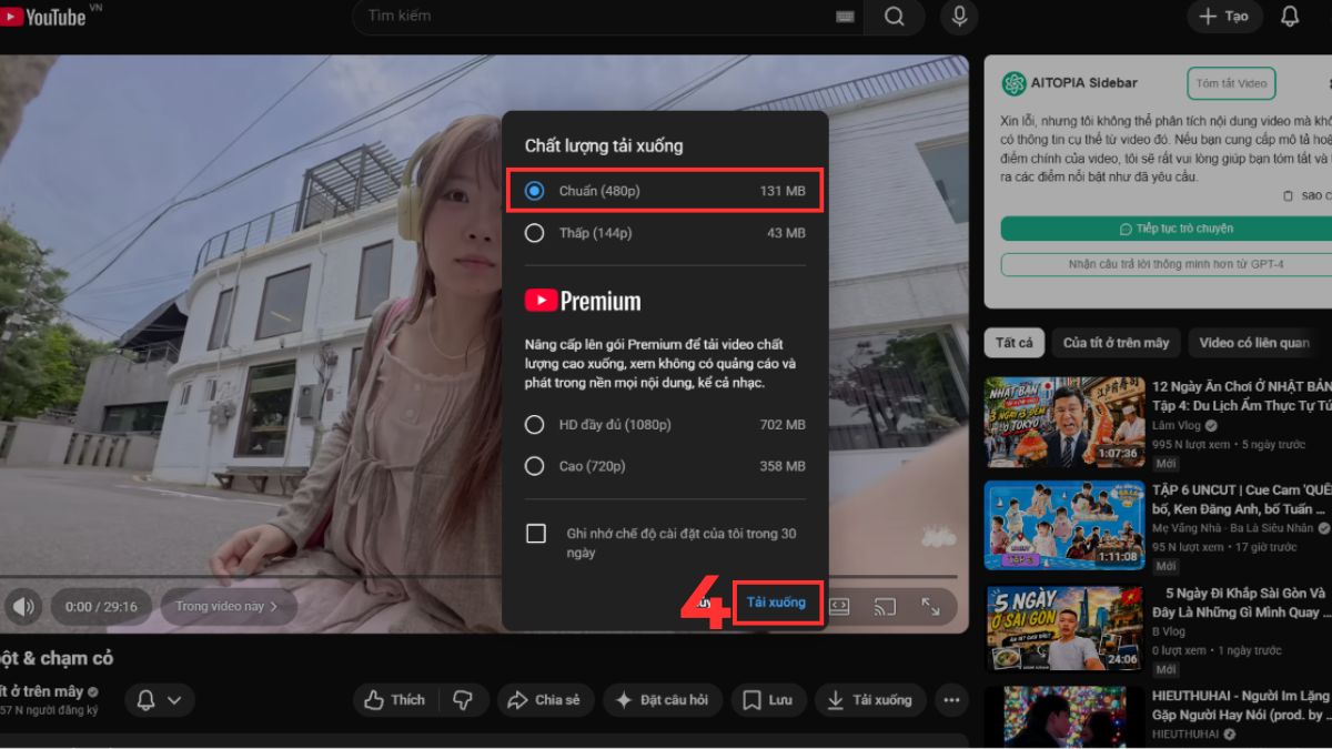 Sử dụng "Tải xuống ngoại tuyến" khi không tải được video Youtube - bước 3