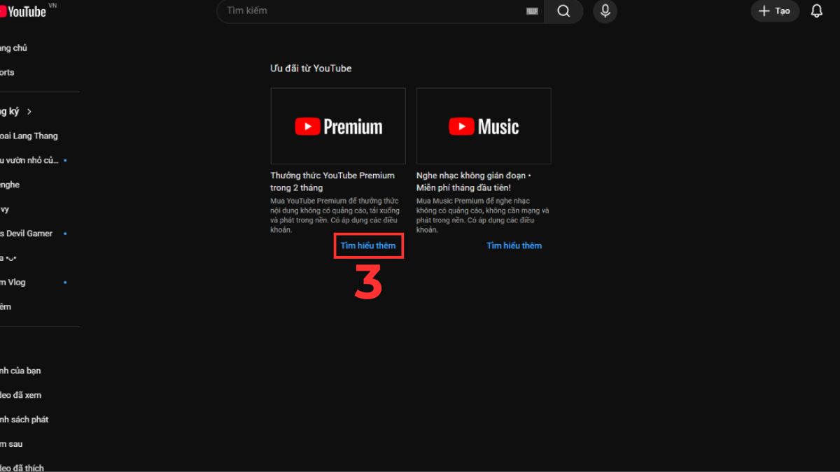 Đăng ký YouTube Premium khi không tải được video Youtube - bước 2