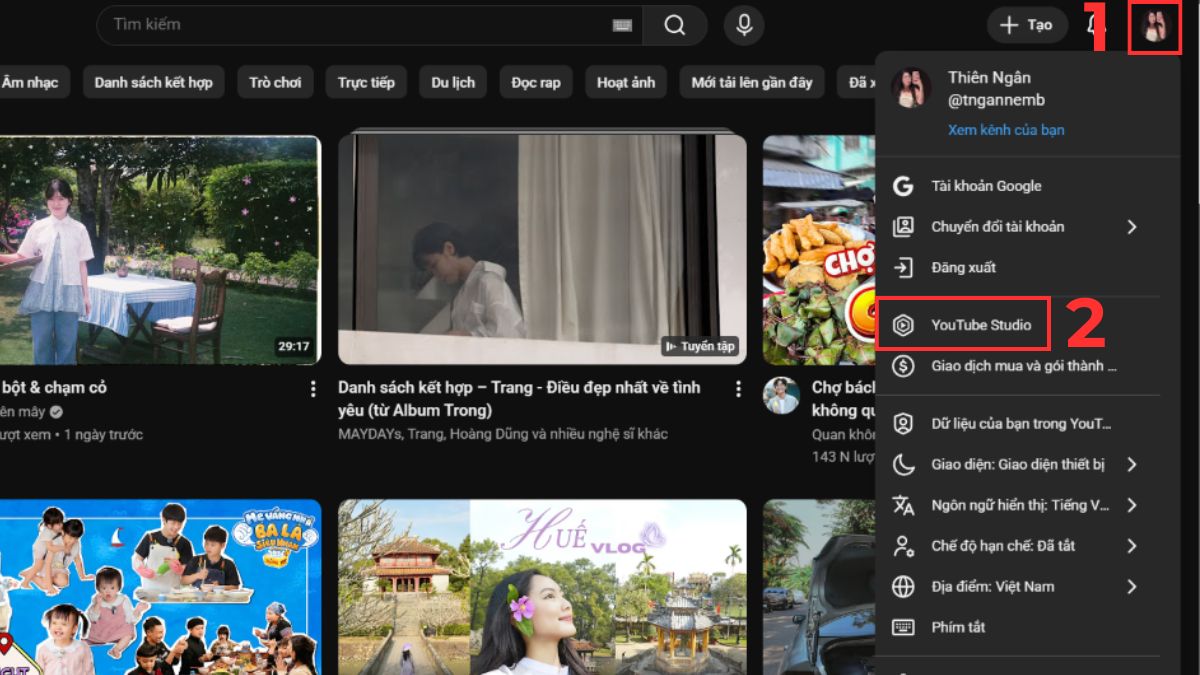 Tải video của chính bạn qua YouTube Studio khi không tải được video Youtube - bước 1