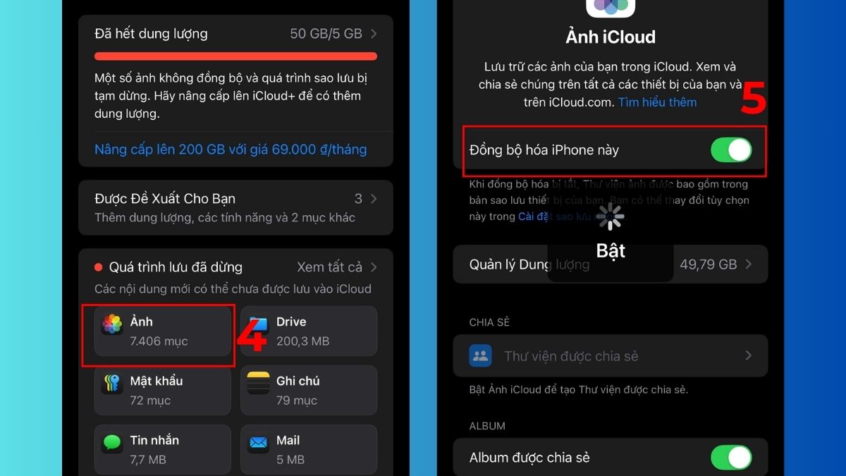 Khắc phục lỗi không đồng bộ ảnh iCloud trên iPhone bằng cách kiểm tra tình trạng bật/tắt - bước 3