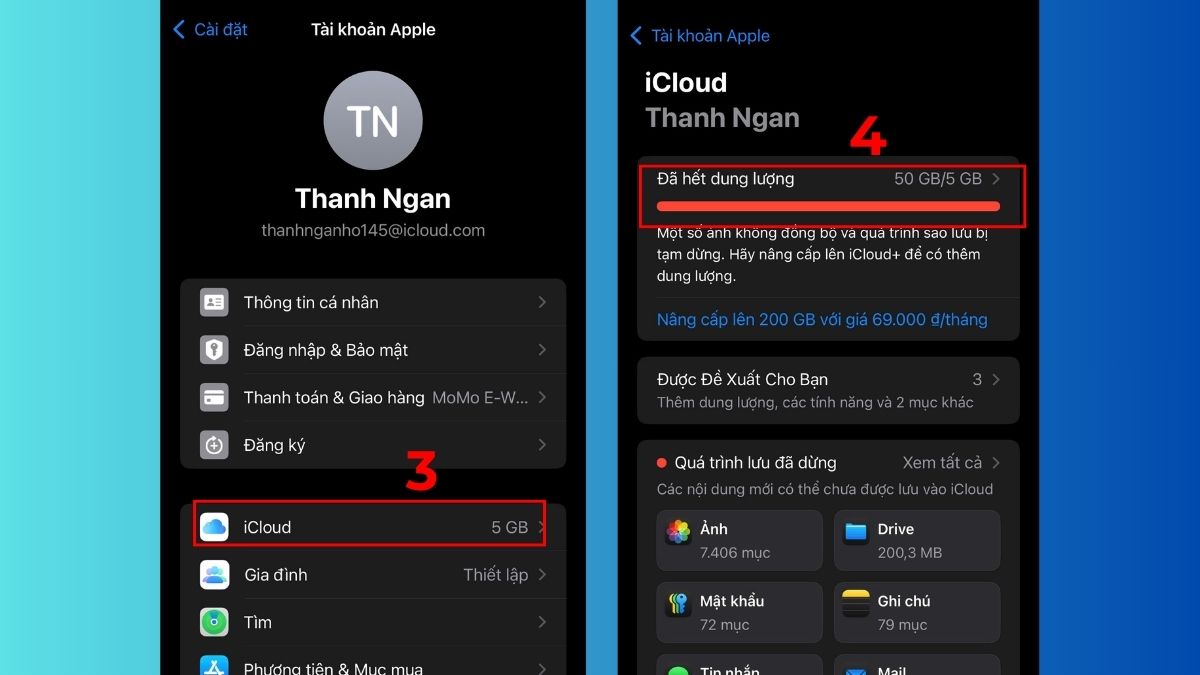 Khắc phục lỗi không đồng bộ ảnh iCloud trên iPhone bằng cách kiểm tra dung lượng iCloud - bước 3