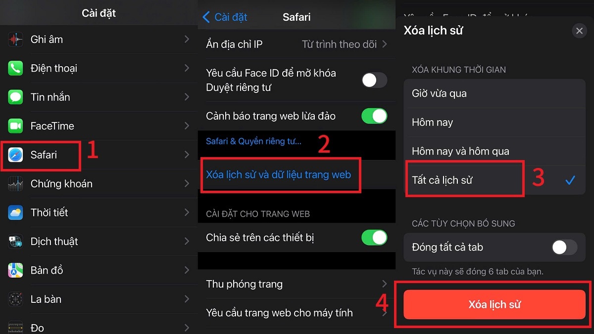 Khắc phục iPhone không xem được video trên iPhone trên Safari bằng cách xóa lịch sử và dữ liệu trang web