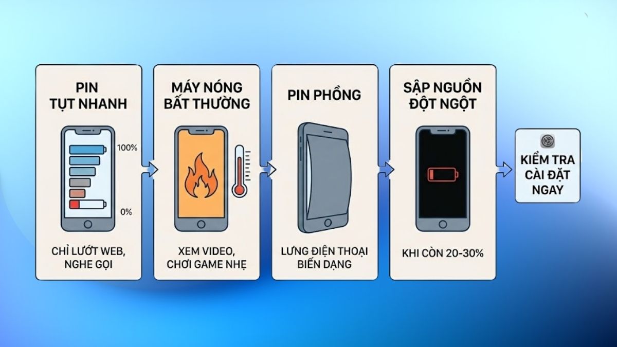 Quan sát bằng mắt thường để kiểm tra độ chai pin điện thoại iPhone