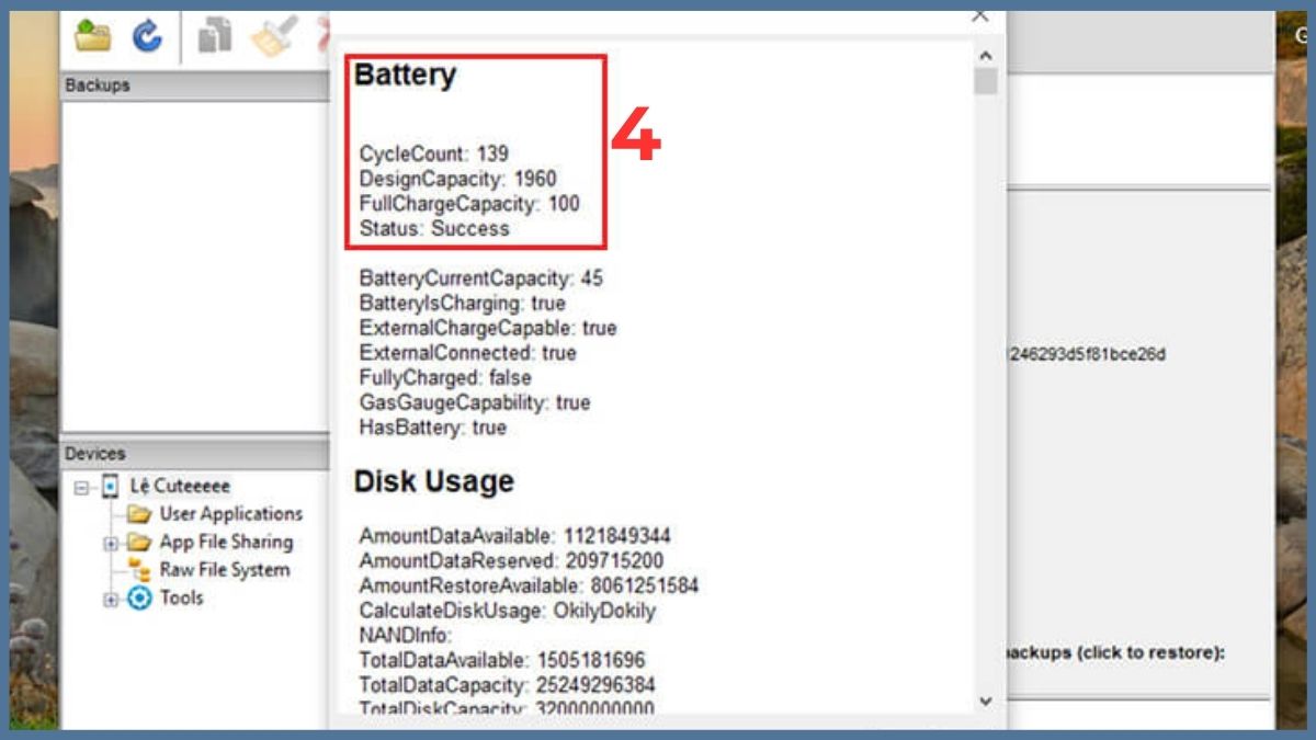 Sử dụng iBackupbot để kiểm tra độ chai pin điện thoại iPhone - bước 3,4