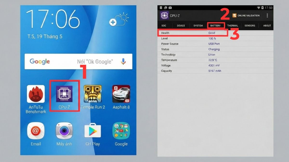 Sử dụng CPU-Z để kiểm tra độ chai pin điện thoại Android