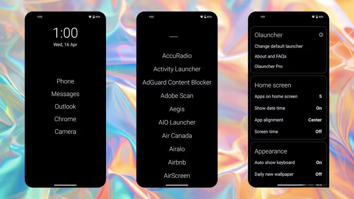 Olauncher. Minimal AF Launcher cho Android với dung lượng nhẹ