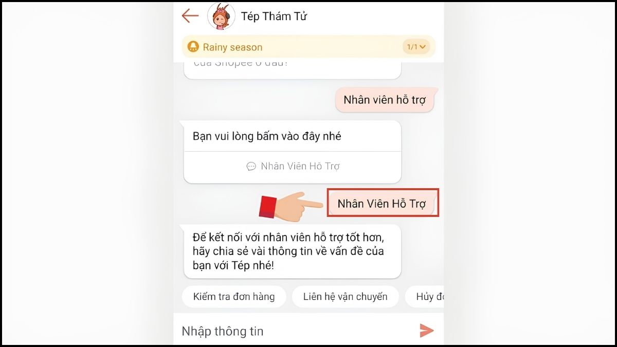 Liên hệ chăm sóc khách hàng Shopee bằng cách chat online với nhân viên - bước 3