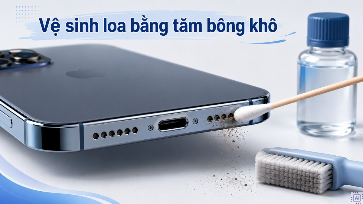 Vệ sinh loa bằng tăm bông khô khi loa iPhone 12 Pro Max bị nhỏ