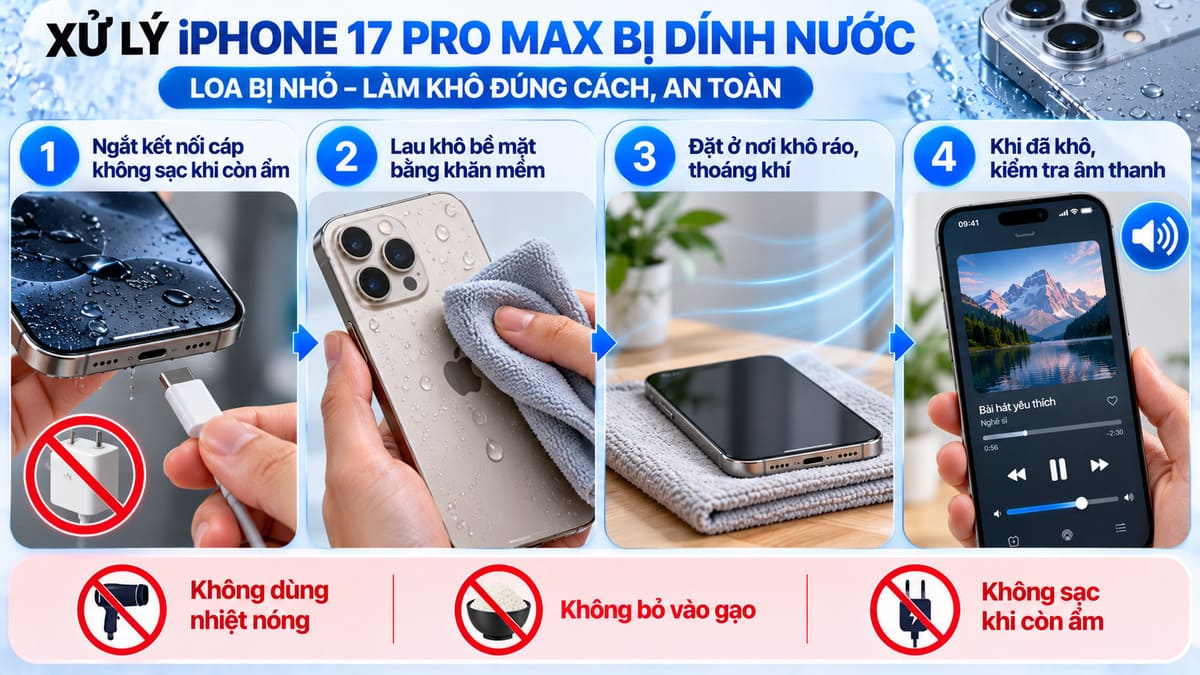 Cách sửa loa iPhone 17 Pro Max bị nhỏ bằng cách xử lý hút ẩm