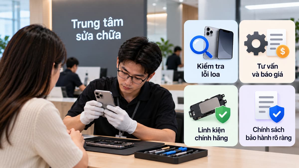 Cách sửa loa iPhone 17 Pro Max bị nhỏ bằng cách mang đến trung tâm sửa chữa uy tín