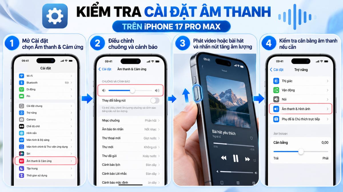 Cách sửa loa iPhone 17 Pro Max bị nhỏ bằng cách điều chỉnh cài đặt âm thanh