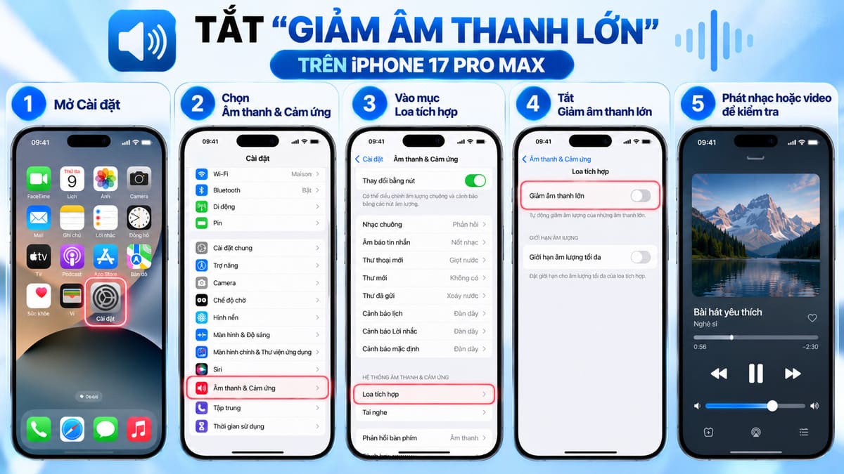 Cách sửa loa iPhone 17 Pro Max bị nhỏ bằng cách tắt giảm âm thanh lớn