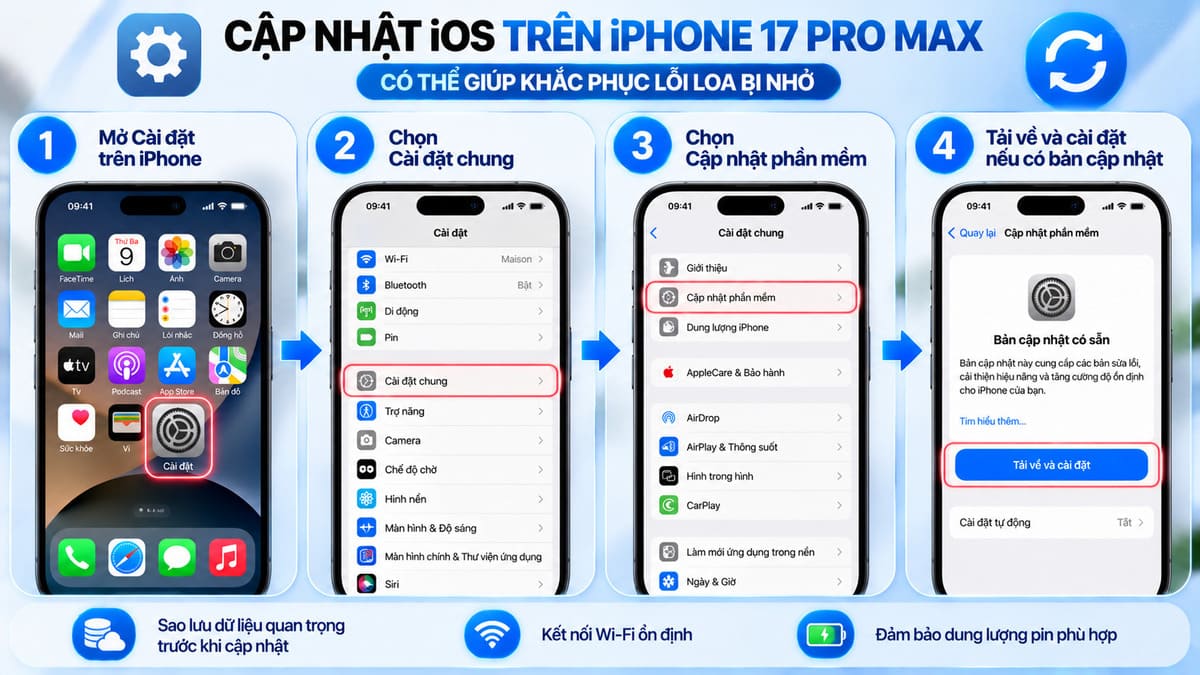 Cách sửa loa iPhone 17 Pro Max bị nhỏ bằng cách cập nhật iOS