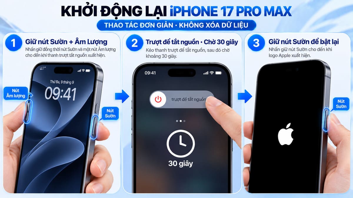 Cách sửa loa iPhone 17 Pro Max bị nhỏ bằng cách khởi động lại 