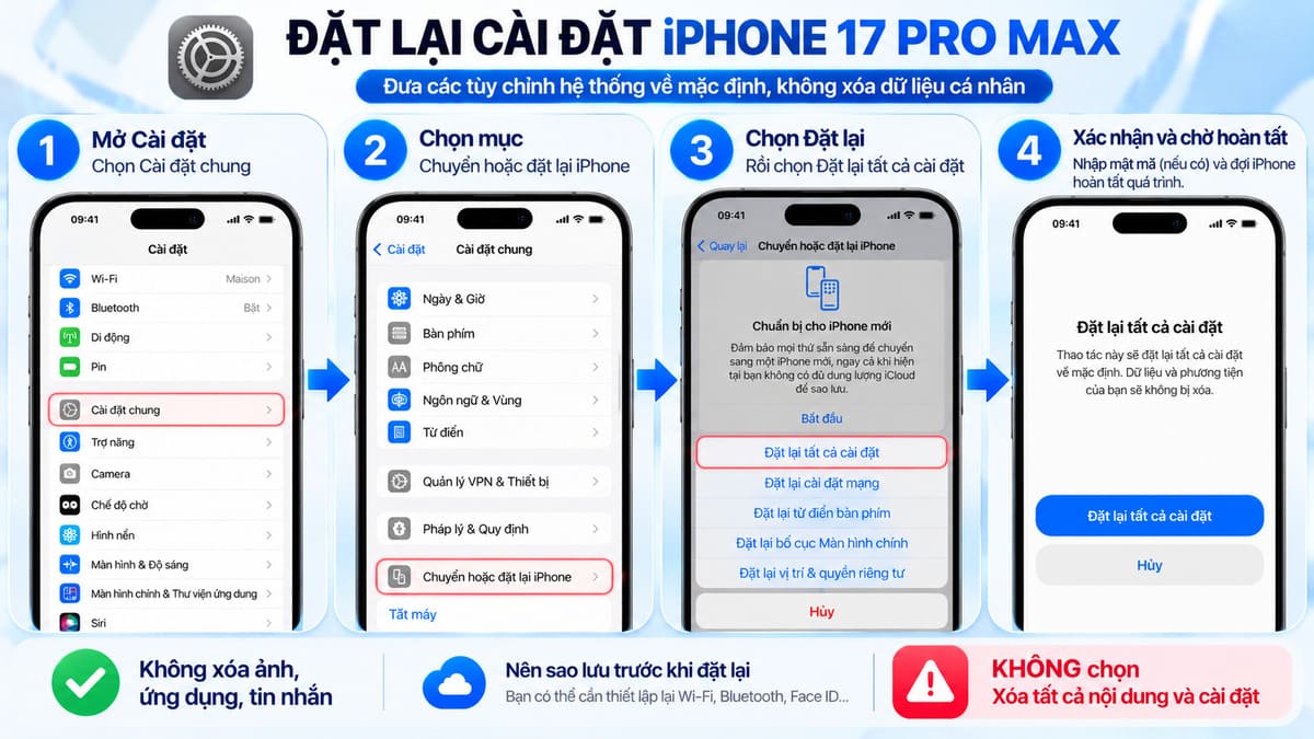Cách sửa loa iPhone 17 Pro Max bị nhỏ bằng cách đặt lại cài đặt