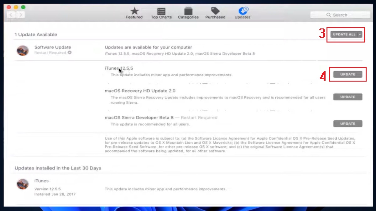 Khắc phục lỗi 4013 khi restore iPhone bằng cách cập nhật iTunes trên Macbook - bước 2