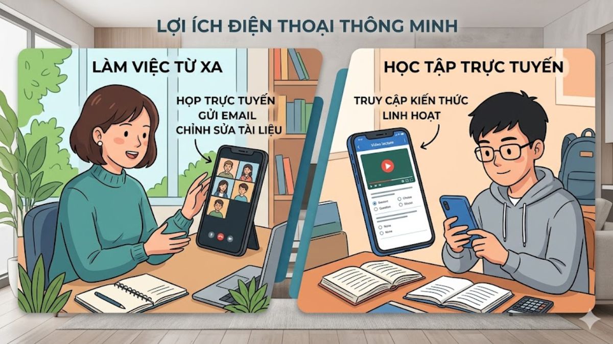 Hỗ trợ công việc, học tập từ xa là lợi ích của điện thoại thông minh
