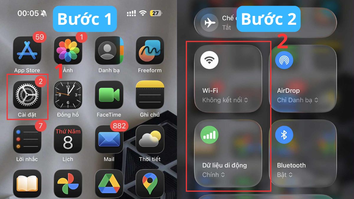 Kiểm tra kết nối Internet để khắc phục lỗi không thể xác minh số điện thoại trên iPhone - bước 1,2