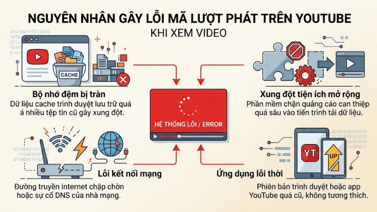 Nguyên nhân gây lỗi mã lượt phát trên YouTube
