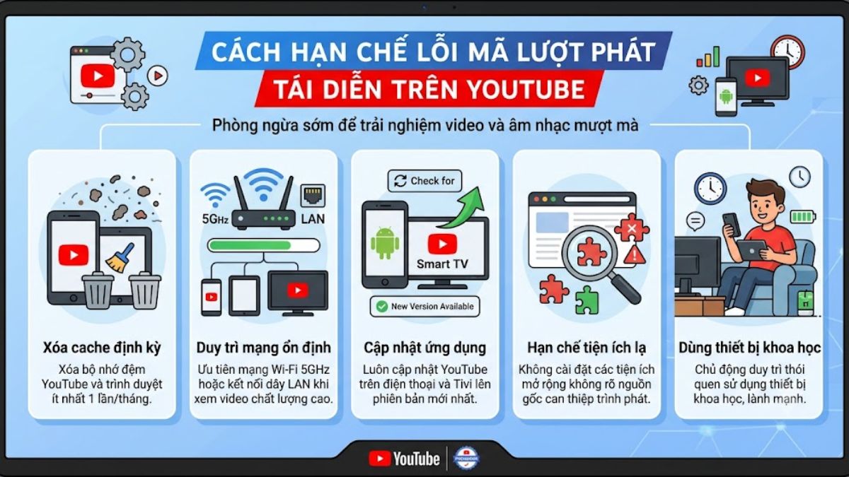 Cách hạn chế lỗi mã lượt phát tái diễn trên Youtube