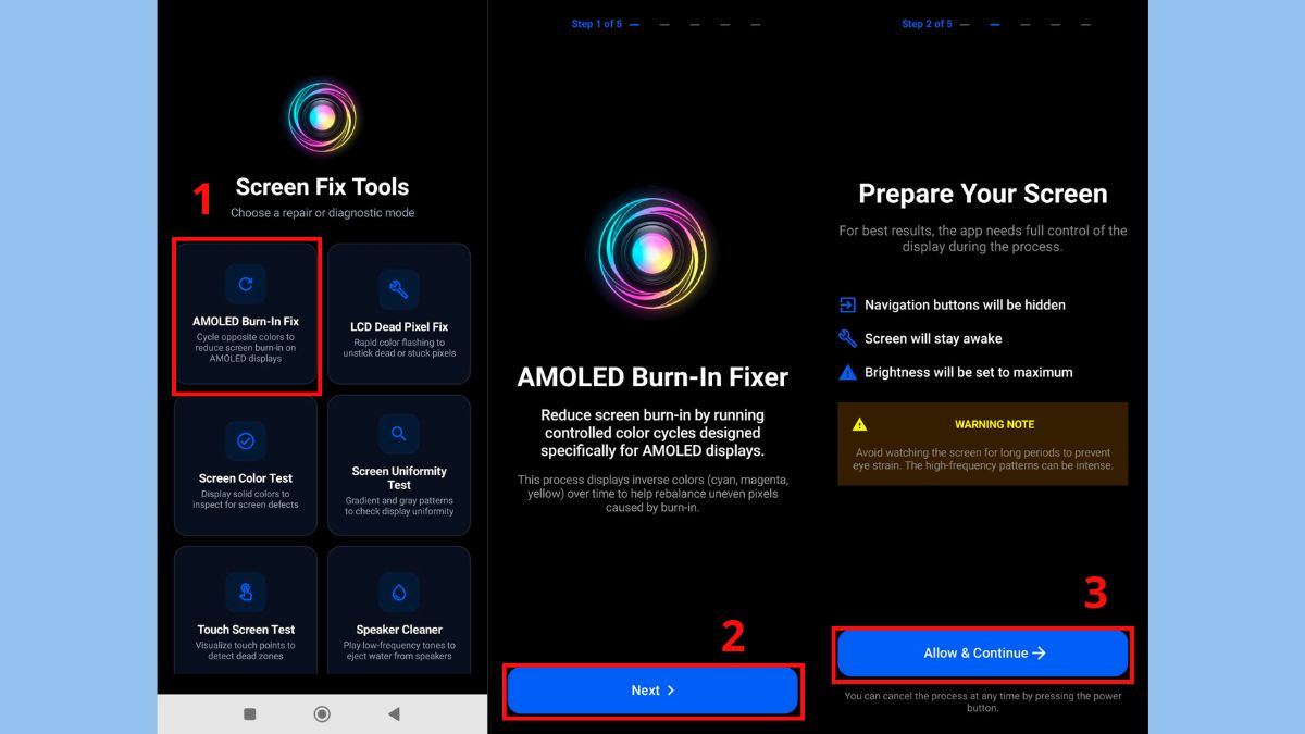 Sử dụng Amoled Burn-in Fixer để khắc phục màn hình điện thoại bị bóng mờ - bước 1
