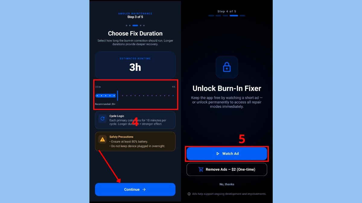 Sử dụng Amoled Burn-in Fixer để khắc phục màn hình điện thoại bị bóng mờ - bước 2,3,4,5