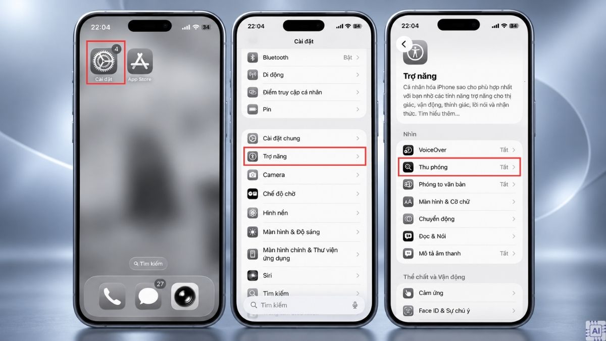 Khắc phục màn hình iPhone bị chuyển xám bằng cách tắt thu phóng Zoom - bước 1