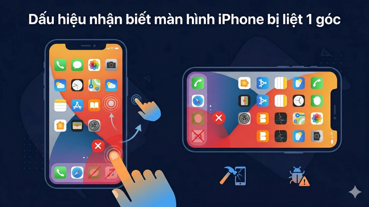 Dấu hiệu nhận biết màn hình iPhone bị liệt 1 góc
