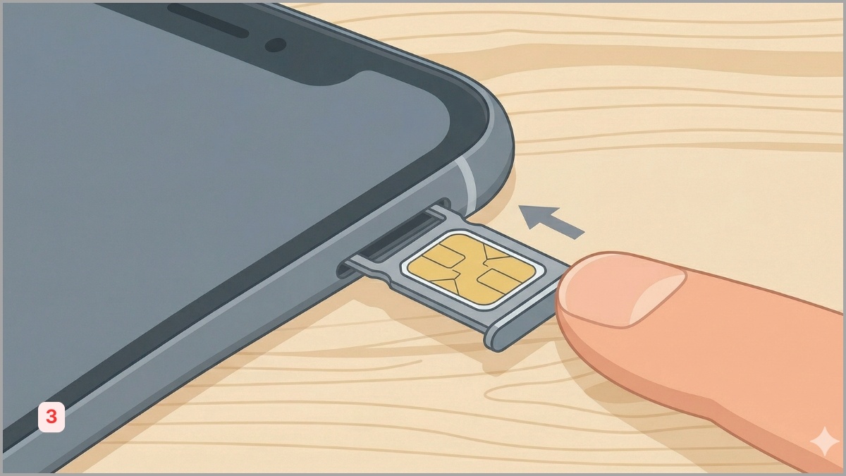 Tháo lắp lại SIM để khắc phục màn hình iPhone bị liệt 1 góc - bước 3