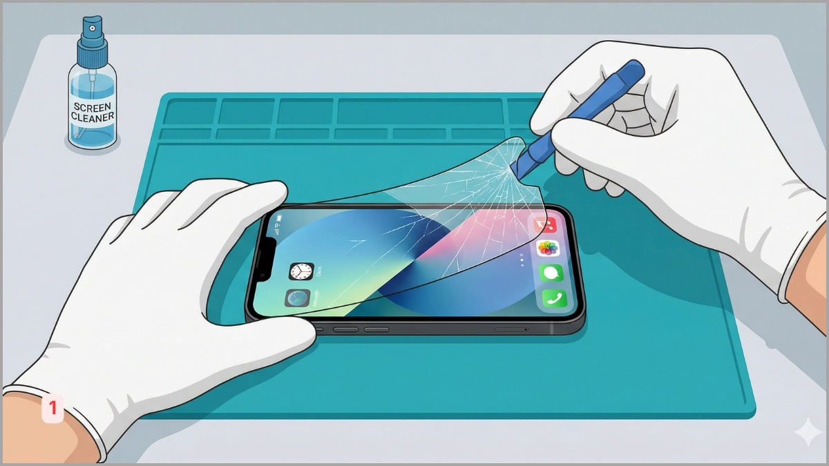 Thay kính cường lực để khắc phục màn hình iPhone bị liệt 1 góc - bước 1