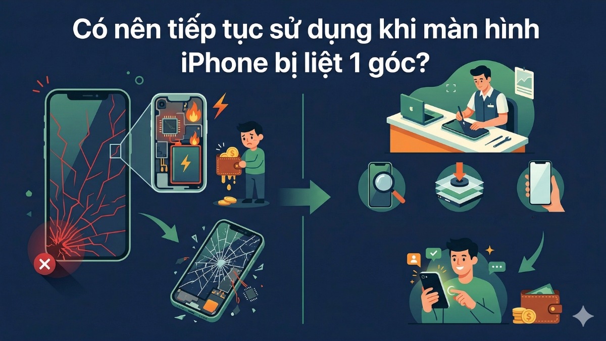 Tùy vào mức độ màn hình iPhone bị liệt 1 góc để sử dụng tiếp