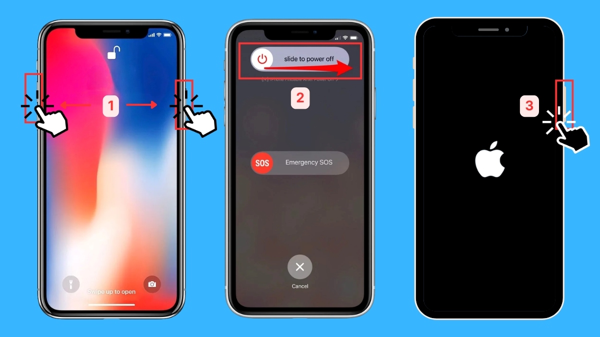 Khởi động lại iPhone để khắc phục màn hình iPhone bị liệt 1 góc