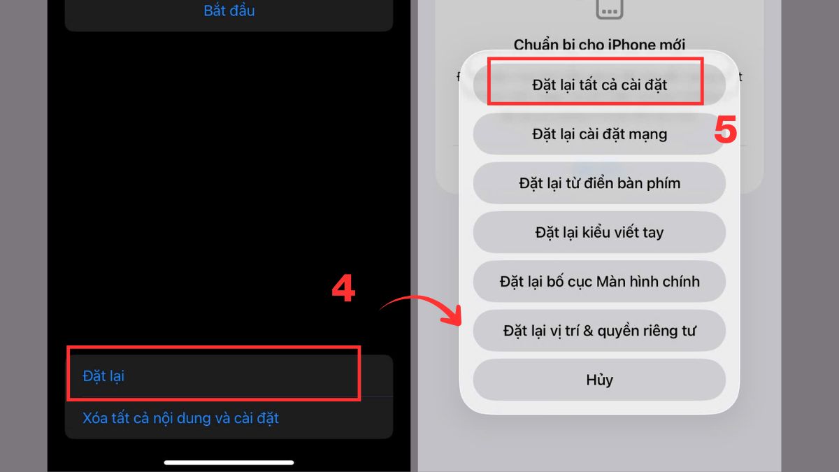 Khôi phục lại cài đặt gốc khi màn hình iPhone bị lỗi màu - bước 2,3,4