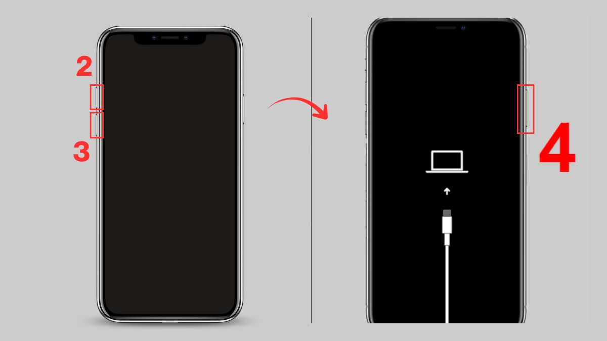 Đưa máy về Recovery Mode khi màn hình iPhone bị lỗi màu - bước 2,3,4