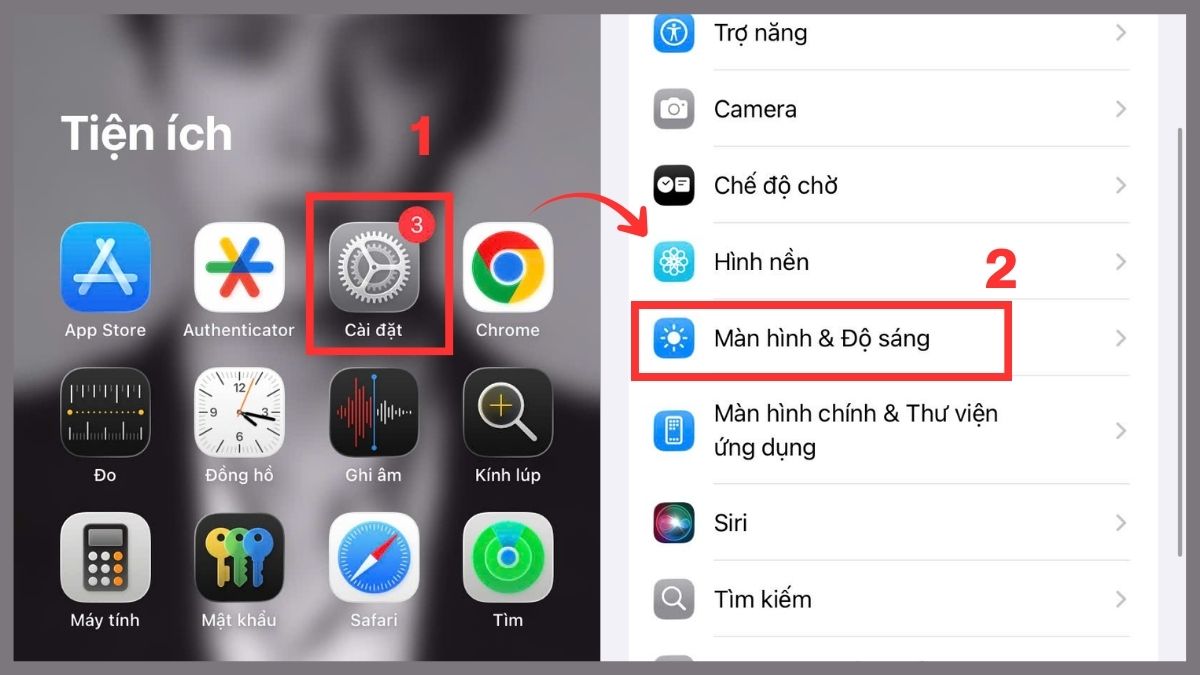 Tắt chế độ Night shift trên iPhone khi màn hình iPhone bị lỗi màu - bước 1
