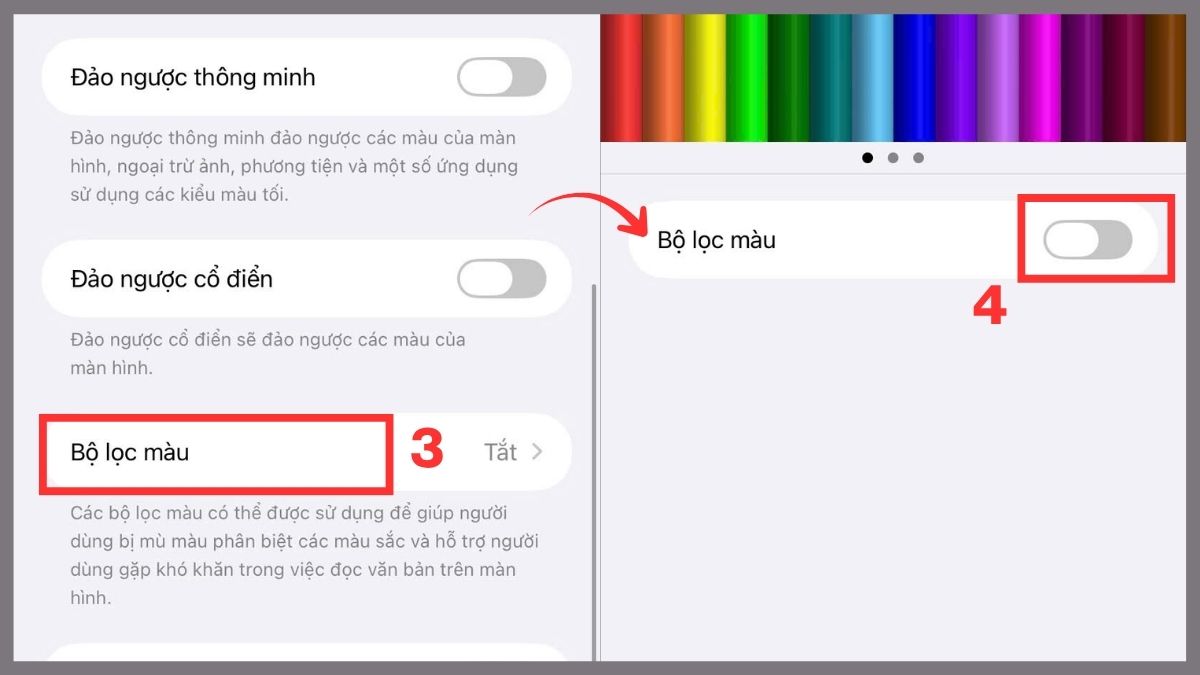 Cài lại bộ lọc màu khi màn hình iPhone bị lỗi màu - bước 2,3