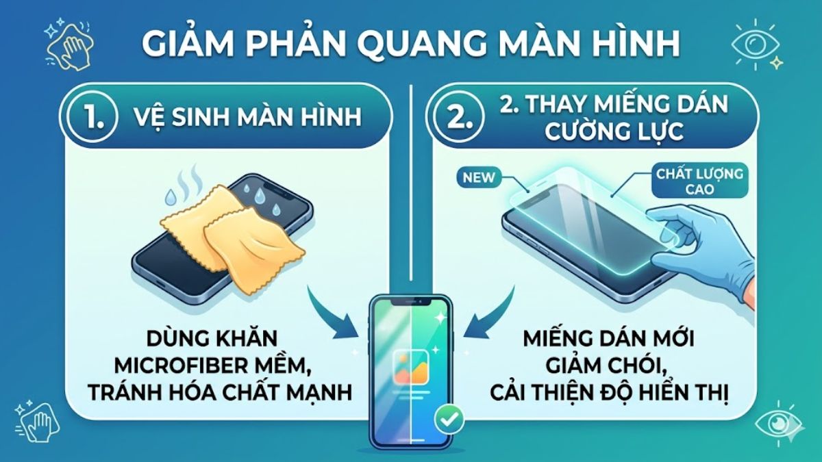Vệ sinh, thay miếng dán cường lực mới khi màn hình iPhone bị phản quang