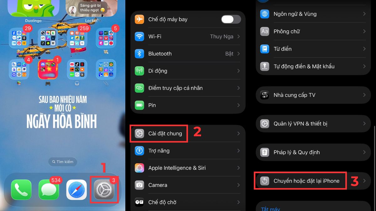Khôi phục cài đặt gốc khi màn hình iPhone bị phản quang - bước 1