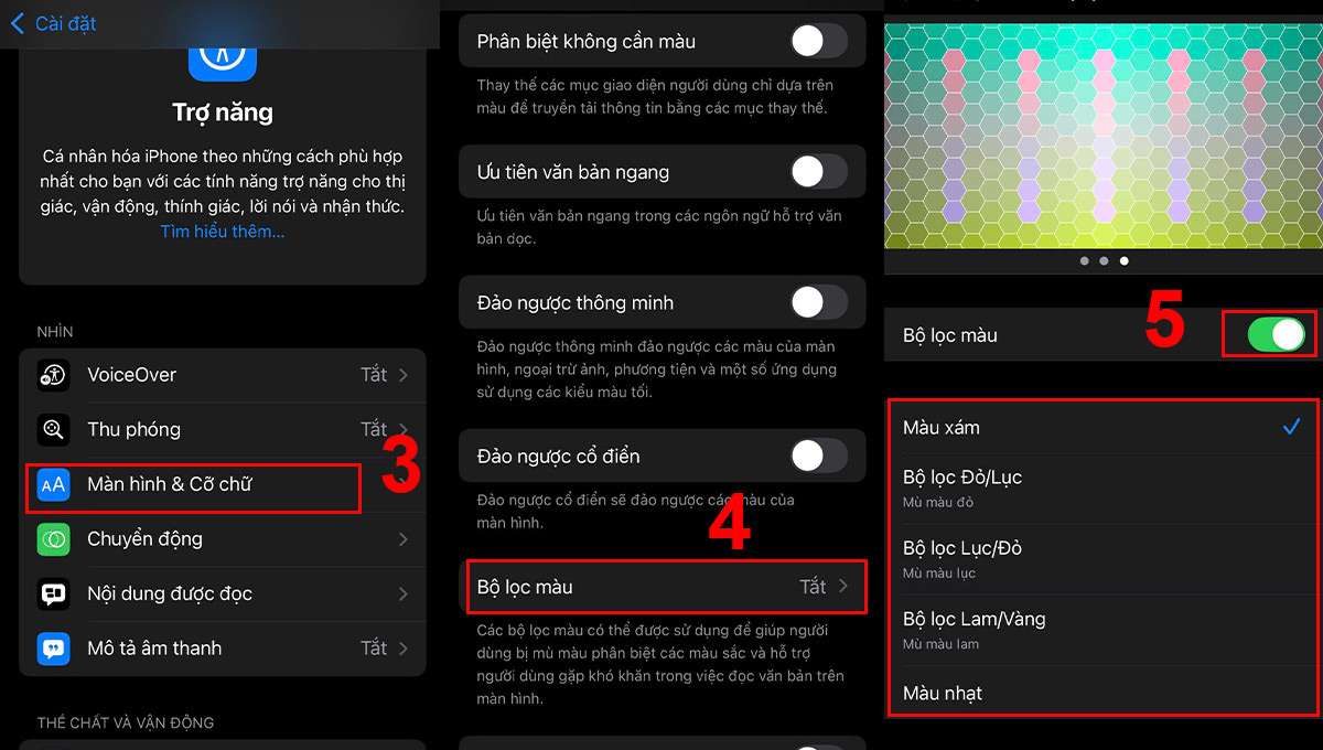 Chỉnh lại bộ màu khi màn hình iPhone bị vàng - bước 2,3