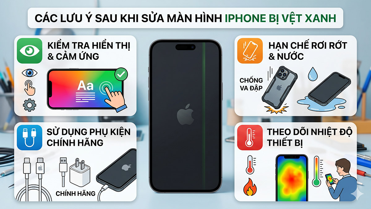 Các lưu ý sau khi sửa màn hình iPhone bị vệt xanh