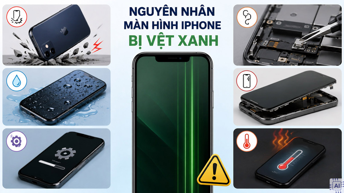 Nguyên nhân màn hình iPhone bị vệt xanh